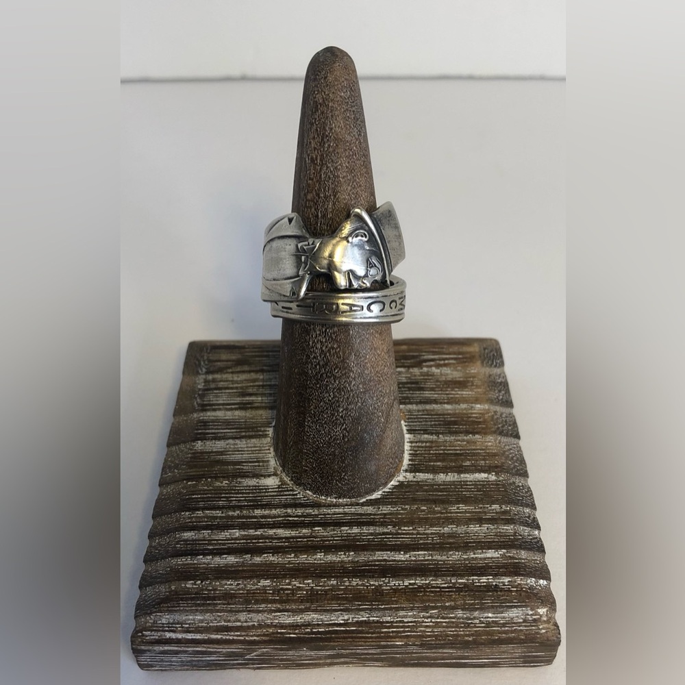 VTG Charlie McCarthy Handcrafted Artisan Spoon Ring Duchess Silver Plated. Sz 7